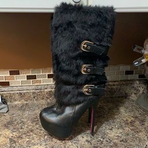 Fur high heel boots. 8 1/2.
